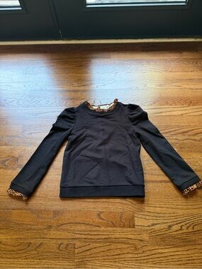 Janie and Jack Black puff Sleeve sweatshirt with Leopard Trim